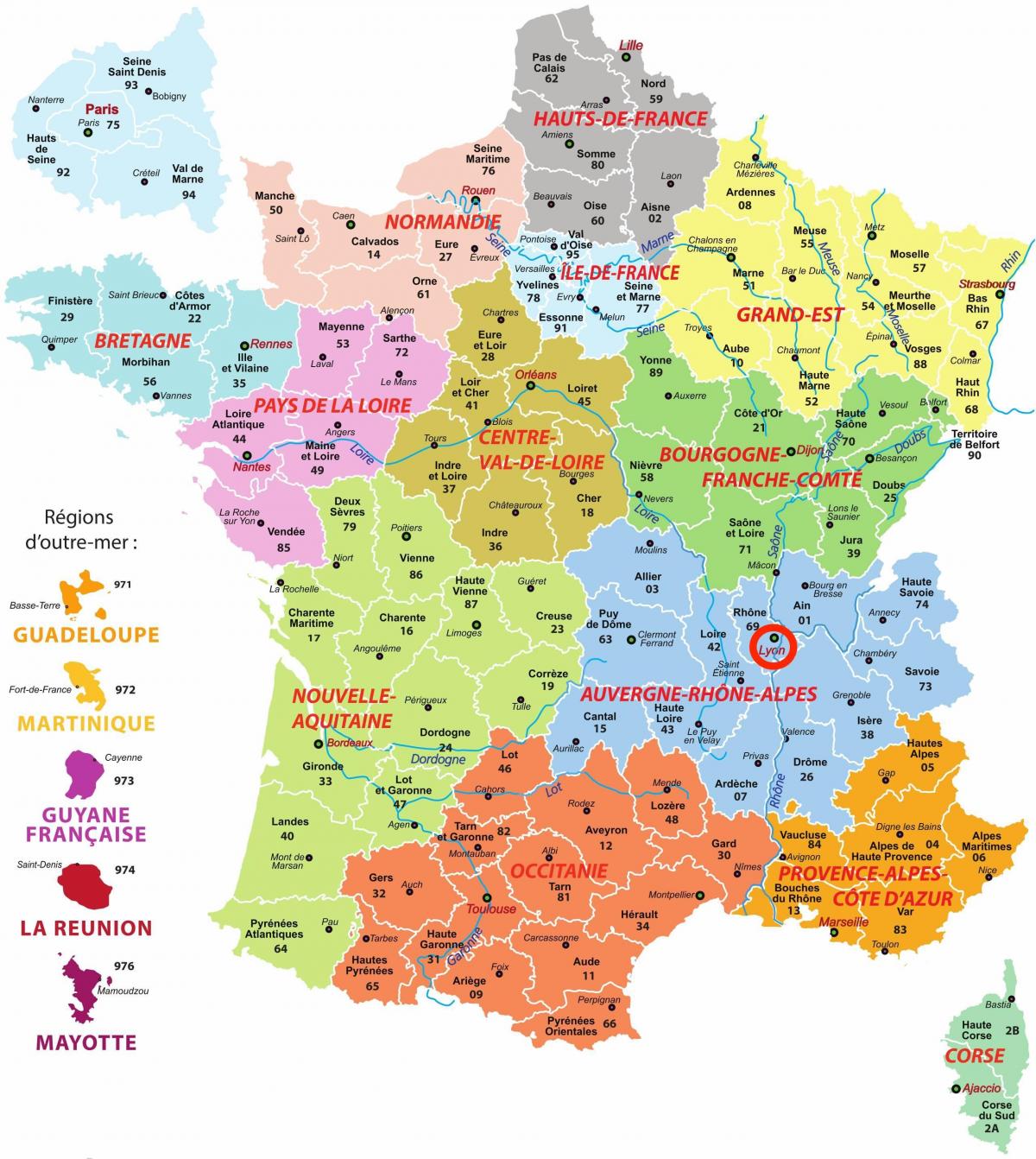 Lyon on Auvergne-Rhône-Alpes - フランス マップ